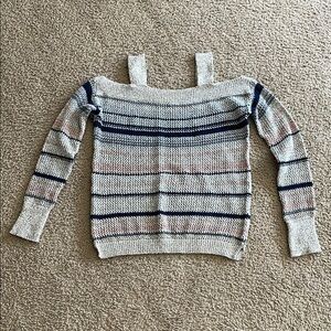 Maurices Gray and Blue Off-the-Shoulder Sweater